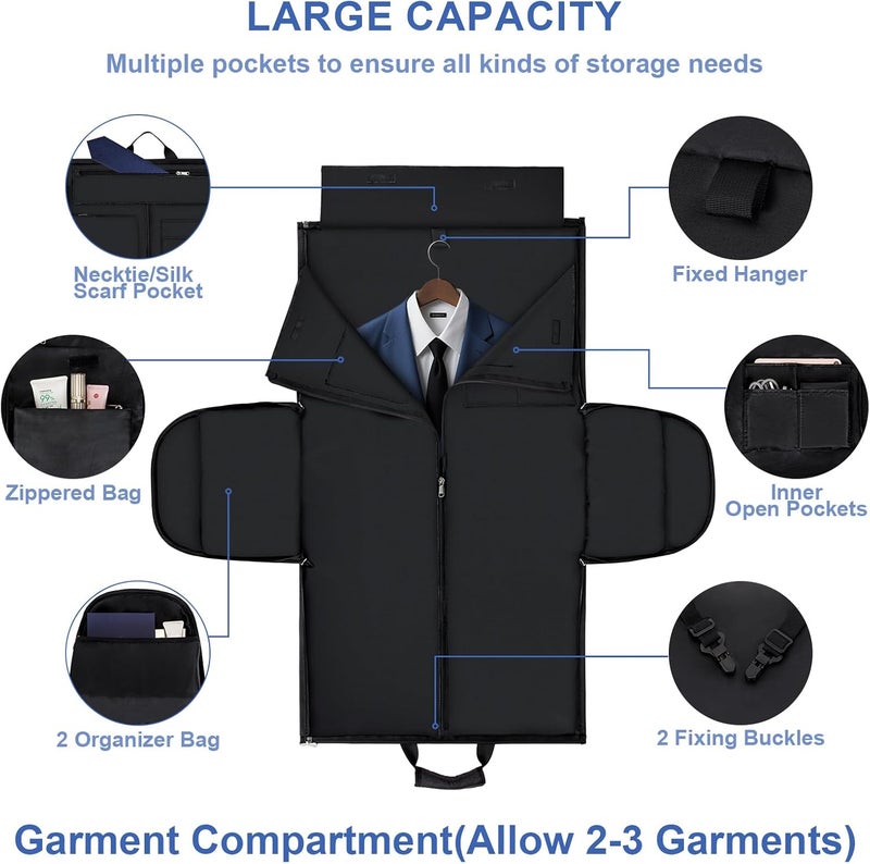 ITIEZY Garment Duffle Bag for Travel - Convertible Carry on Garments Duffel Bags Travel Bag for Women Men Large Weekender Bag with Shoes Compartment 3 in 1 Hanging Clothes Suit Dress Bag 3pcs Set - Image 4